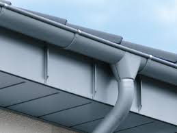 close up silver grey metal guttering